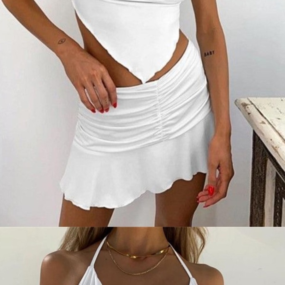 ruched ruffle trim skirt